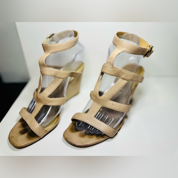 Via Spiga Wedge Sandal Nude Strappy Leather Heels SZ 7.5 EUC - Picture 7 of 13